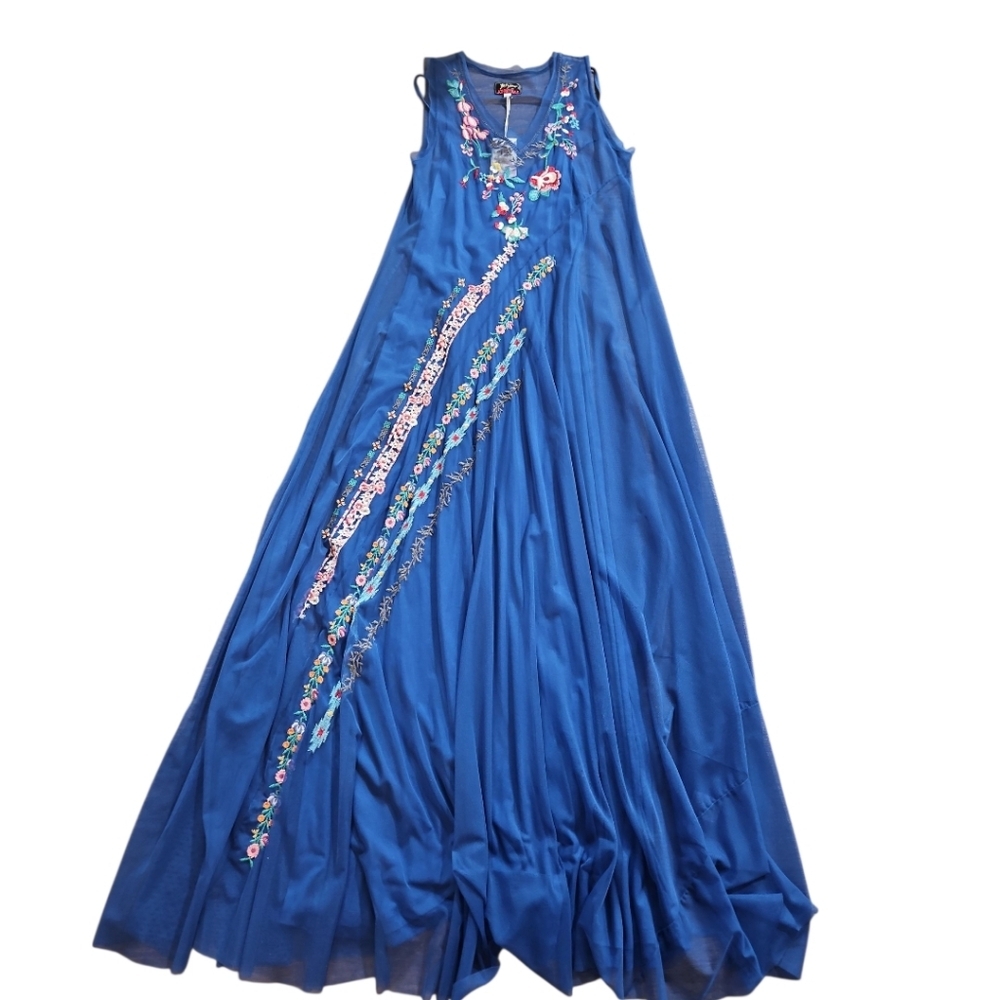 NWT Johnny Was Mazzy Bias Blue Embroidered Maxi Dress M - Picture 6 of 13
